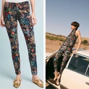 Anthropologie pilcro black floral high Rise cropped jeans